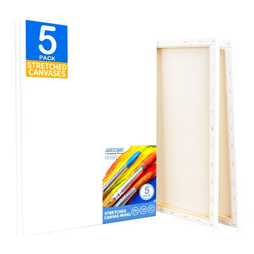 FIXSMITH Stretched White Blank Canvas - 16x20 Inch, 5 Pack,Primed Large Canvas,100% Cotton,5/8 Inch Profile of Super Value Pack for Acrylics,Oils & Other Painting Media