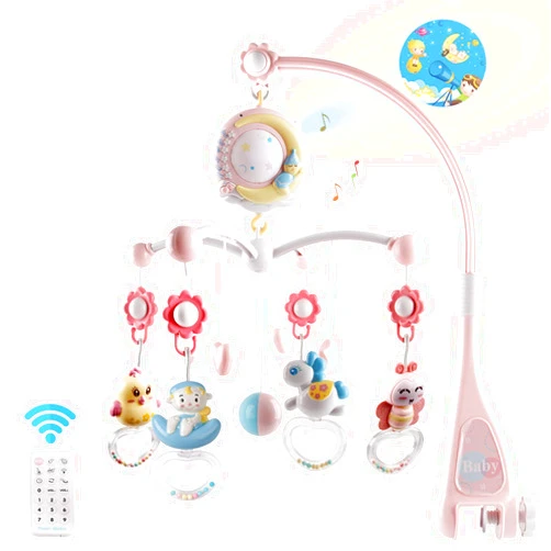 Mini Tudou Baby Musical Crib Mobile with Timing Function Projector and Lights,Hanging Rotating Rattles and Remote Control Music Box with 150 Melodies,Toy for Newborn 0-24 Months