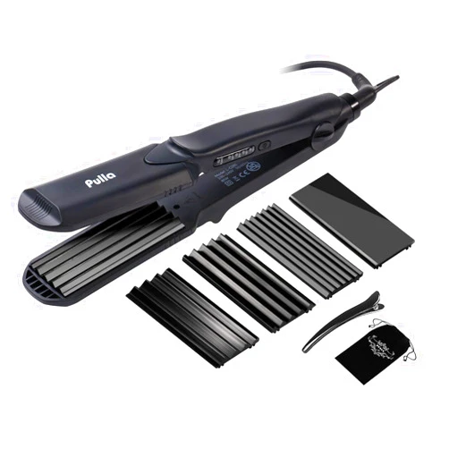 Pulla Hair Straightener and Crimper - 4 in 1 Tourmaline Ceramic Flat and Curling Iron for Hair Styling with Adjustable Temperature - Salon High Heat 320°F - 430°F for All Hair Types