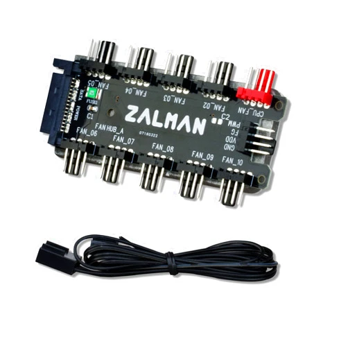 Zalman 10-Port PWM Fan Hub Splitter for 4-Pin PWM & 3-Pin Non-PWM Fans, 12V SATA Connector Powers 10 Fans w/ 1 Motherboard Header (ZM-PWM10FH)