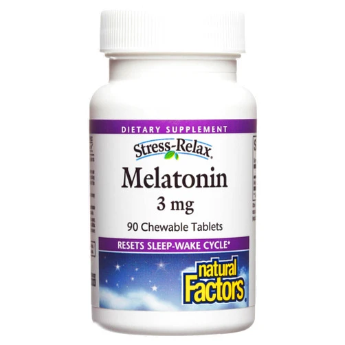 Natural Factors Stress-Relax Melatonin 3 mg by Natural Factors, Natural Sleep Aid, Resets the Sleep-Wake Cycle, 90 chewable tablets (90 servings), Peppermint Flavor