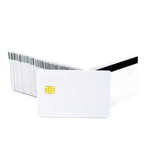 Gialer 100 Packs SLE4442 Chip Contact IC Card with 5/16inch 2 Tracks Hico Magnetic Stripe 2 in 1 Blank PVC IC Smart Intelligent Card