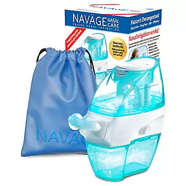 Navage Nasal Care Travel Bundle: Navage Nose Cleaner with 20 SaltPod Capsules and Navage Travel Bag (Sky Blue)