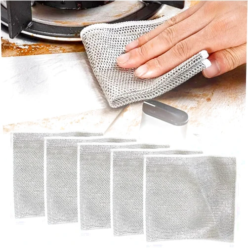 Pousbo 2024 New Multipurpose Wire Dishwashing Rags, Premium Metal Wire Dishwashing Cloth Scrubs Cleans, Scrubbing Wire Dishwashing Rags Non-Scratch Wire Dishcloth for Dishes, Sinks (5)