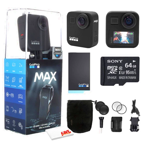 GoPro Go Pro MAX 360 Waterproof Action Camera - Camera W/Touch Screen - Spherical 5.6K30 HD Video - 16.6MP 360 Photos - 1080p Live Streaming Stabilization - Cleaning Set + 64GB Memory Card and More.