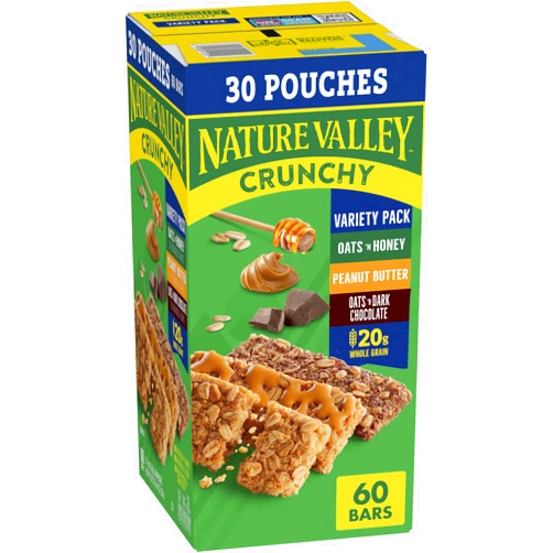 Nature Valley Crunchy Granola Bars, Value Pack, 60 Bars, 44.7 OZ Count (30 Pouches)