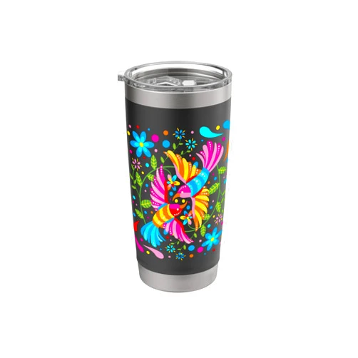 Colorful Flower Mexico Embroidered Bird Lover Floral Bird Otomi Mexican Embroidery Style Mexicano Mexicana Stainless Steel Insulated Tumbler