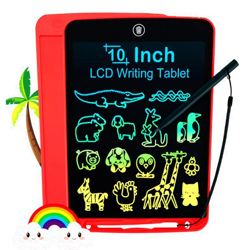 FXIMAO LCD Writing Tablet for Kids 10 Inch, Colorful Doodle Board Drawing Tablet with Lock Function, Erasable Reusable Writing Pad, Educational Christmas Gifts for 3-6 Year Old Girls Boys(Red+Lanyard)