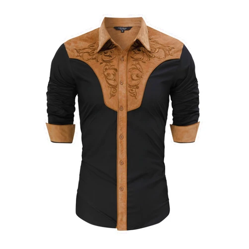 TURETRENDY Men's Western Cowboy Fringe Shirts Casual Embroidered Long Sleeve Button Down Hippie Shirts