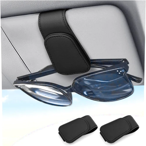 SOMUCH 2PCS Sunglass Clip for Car Visor - Magnetic Leather Sun Glasses Organizer and Ticket Card Clip,Visor Sunglasses Holder Clip, Car Interior Accessories for Glasses(Black)