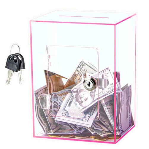 Hicocool Clear Piggy Bank with Lock, Acrylic Piggy Bank for Adults Kids Openable, Reusable Money Saving Box with Key for Birthday (Pink)