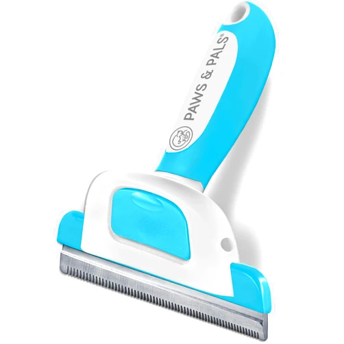 Paws & Pals Dog Brush - Gentle Soft Hair Rake Trimming Comb - Best for Shedding Dogs-Cats, Thick Long Short Haired Pet, Coat Grooming & Cat Hair Fur Removal - Self Cleaning - Deshedding Supplies