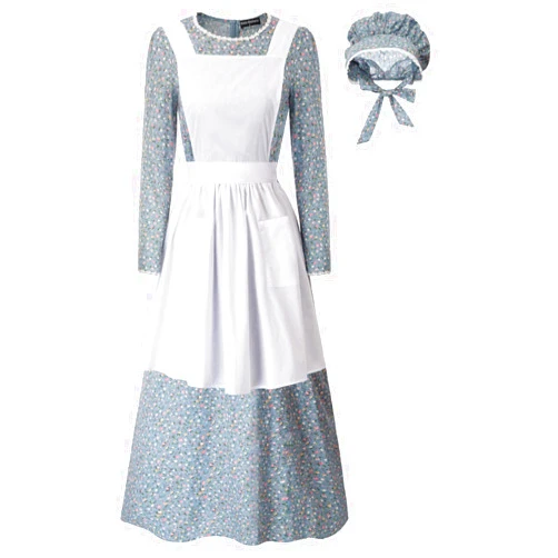 Scarlet Darkness Pioneer Costume Women Floral Prairie Dress Deluxe Colonial Dress Laura Ingalls Costume