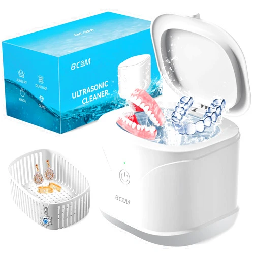 Bcom Ultrasonic Retainer Cleaner, BCOM 46kHz Professional Portable Ultrasonic Jewelry Cleaner for Dental Retainer, Mouth Guard, Watch, Ring, Jewelry Cleaner Ultrasonic Machine - Household Use, White