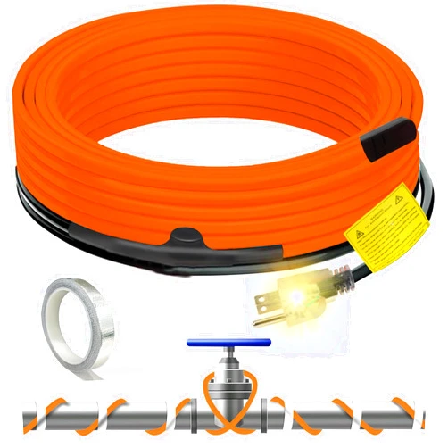 Lenotos Heat Tape for Water Pipes, 30FT Heat Cable for Pipe Freeze Protection, 120V Electric Self Regulating Heating Trace with Thermostat for RV, Outdoor Plumbing, Roof