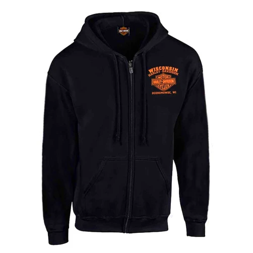 Harley-Davidson Men's Custom Freedom Fleece Full-Zip Hoodie - Solid Black