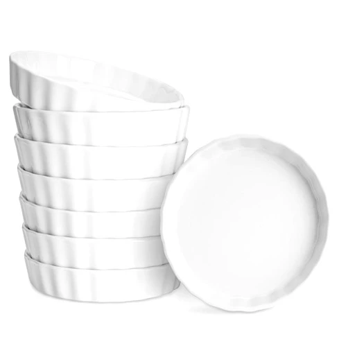 Foraineam Set of 8 Pieces Porcelain Shallow Ramekins, 5 Ounce Creme Brulee Ramekin Dishes Round Baking Ramekins Set