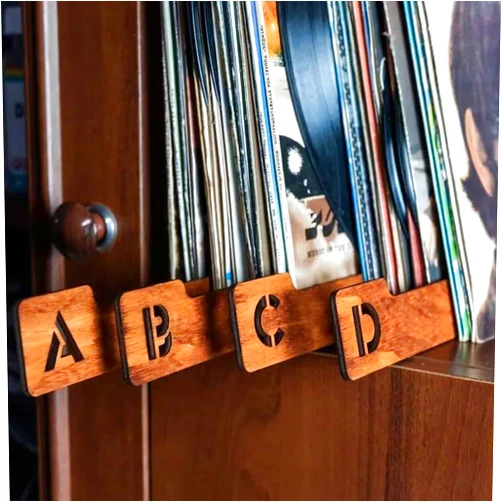 Jxueych Vinyl Record Dividers, Alphabetical Vinyl Record Storage Dividers A-Z,Wooden Record dividers, 26 Record Holder Organizer Guides, Record Separator, Book Dividers