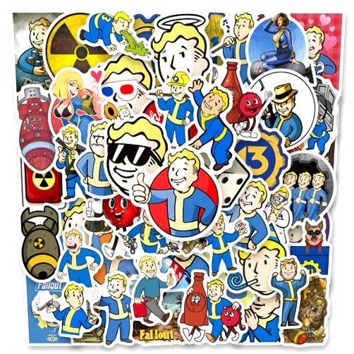 Sxdaizjsym 61 PCS Fallout Gaming Stickers,Cool Game Fallout Stickers for Water Bottle,Laptop,Phone,Skateboard,Game Gift Stickers for Teens Girls Kids
