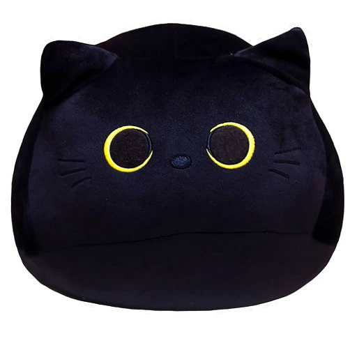 AudeRhine 10'' Cute Black Cat Plush Toys, Soft Cat Pillow Squishy Plushies, Cat Stuffed Animals Kawaii Plush Toys Home Decoration Gift for Cat Lovers Kids Boys Girls (Black, 10 Inch)