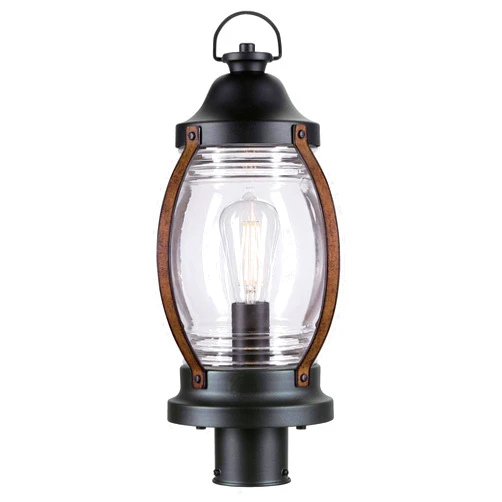 Westinghouse 6578800 Canyon Rustic One-Light Outdoor Post Top Light Fixture Textured Black and Barnwood Finish, Clear Glass