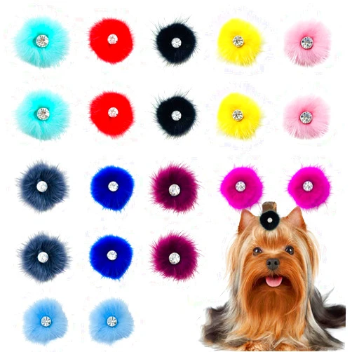 PET SHOW 10pairs 20pcs Small Dog Hair Bows with Rubber Bands Rhinestone Yorkie Bows 1.57inches Dia. Medium Dogs Puppies Topknot Birthday Party Gift Grooming Hair Accessories