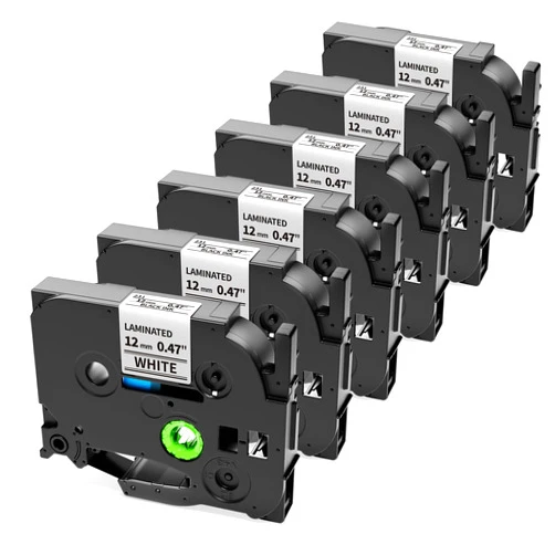 Suminey 6Pack Compatible Brother P-Touch Label Maker Tape TZe 12mm 0.47 Laminated White TZ Black on White Refills and Compatible with Brother Label Maker PT-D210 D220 H110 1000 1280 D400 Cube, 1/2