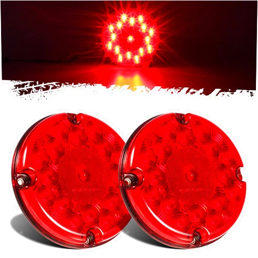 Auttoop 2Pcs 7 Inch Round Red 17 LED w/Inner Reflex Lens Submersible Truck Trailer Bus RV UTE UTV Motorhome Rear Stop Turn Tail Brake Lights Lamps Sealed Surface Mount 10-30V