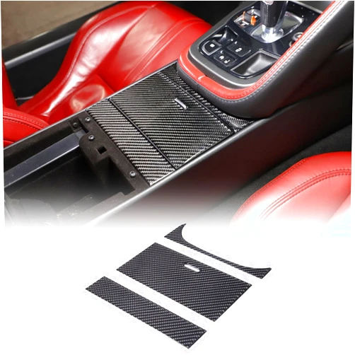 Daeiclru Real Carbon Fiber Car Central Control Storage Box Panel Sticker Compatible with Jaguar F-Type 2013-2022, Interior Center Console Panel Decorative Trim Accessories, 3PCS (Black)