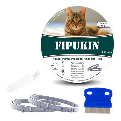 Fipukin Natural Ingredients Flea Repellent Collar for Cats, Safe and Effective Flea and Tick Collar, Waterproof, 2*8 Months Protection, Free Comb and Tick Removal Tool, One Size Fits All, 13.8 Inches, 2-Pack