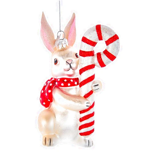 KurtS.Adler Kurt Adler Decorative Christmas Ornament with S-Hook and Gift Box (Bunny with Candy Cane, NB1719)
