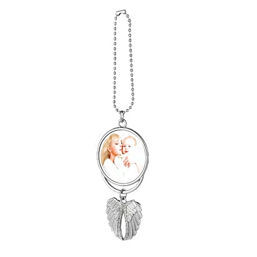 Ouhoe Car Hanging Ornament,Angel Wing Rearview Mirror Pendant with Sublimation Blank Heat Transfer Photo Frame for Automobiles Home Window Christmas Ornaments (Silver-1PC) 3.74 x 1.81 inch