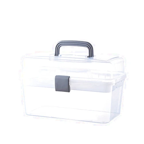 BangQiao Multipurpsoe Plastic Art Craft Storage Container Box Case with Handle and Removable Tray, Clear&Gray