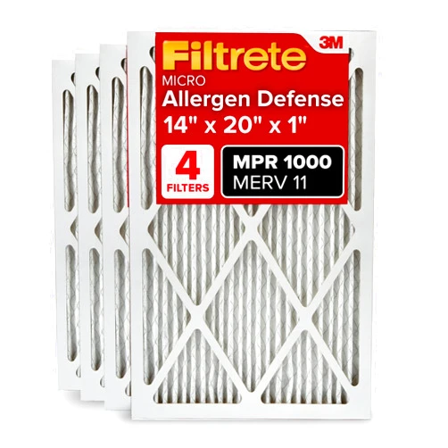 Filtrete 14x20x1 AC Furnace Air Filter, MERV 11, MPR 1000, Micro Allergen Defense, 3-Month Pleated 1-Inch Electrostatic Air Cleaning Filter, 4 Pack (Actual Size 13.81x19.81x0.81 in)