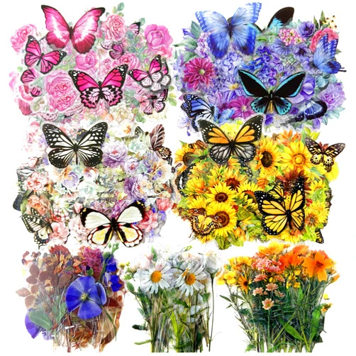 QKilisy 320Pcs Transparent Butterfly Floral Sticker Set, Dried Flower Resin Stickers for Crafts, Scrapbook Stickers for Journaling Card Making Junk Journal Supplies