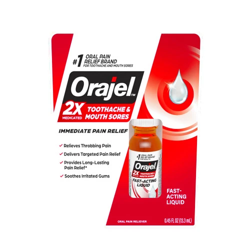 Orajel 2X Medicated Toothache & Mouth Sores Liquid, 0.45 Fl Oz