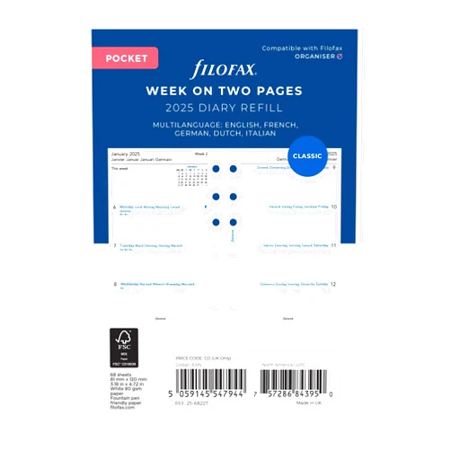 Filofax Pocket week on two pages 5 language 2025 diary