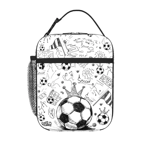 XeaGiasy Soccer Lunch Box For Boys Girls Portable Soccer Ball Insulated Cooler Lunch Bags Football Reusable Lunch Boxes Tote Bag For Kids Men Women School Work Office Travel Picnic Gifts