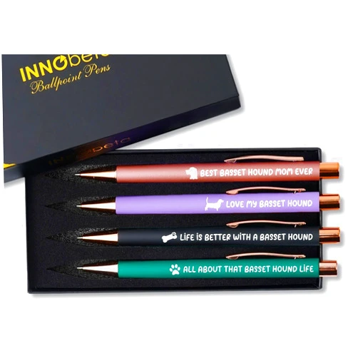 InnoBeta Basset Hound Gifts for Women, Ballpoint Pen Set of 4, Gifts for Dog Lovers for Mother's Day, Christmas, Birthday - Basset Hound Mom