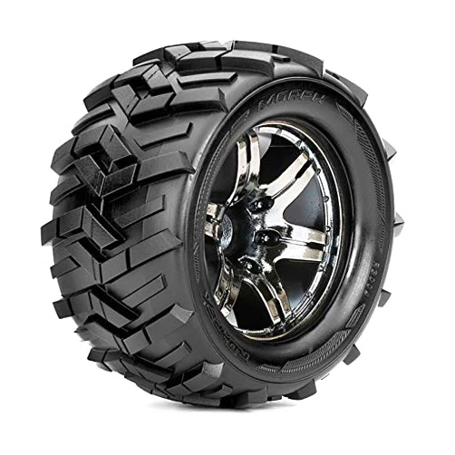 Roapex R/C R3004-CB2 Morph 1/10 Monster Truck Tires, Mounted on Chrome Black Wheels, 1/2 Offset, 12mm Hex (1 Pair)