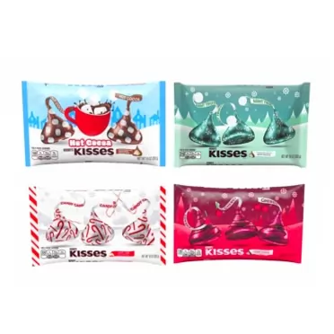 Chocolate Kisses Hersheys Kisses Holiday Variety Pack of 4 Flavors - Candy Cane Kisses, Mint Truffle Kisses, Hot Cocoa Kisses, and Cherry Cordial Kisses - 40 oz Total of Bulk Chocolate Christmas Candy