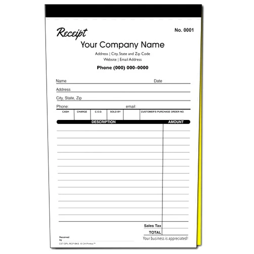 CH Printco Custom Duplicate Receipt Books with Your Company Name. 2 Books (100 Sets) Numbered.