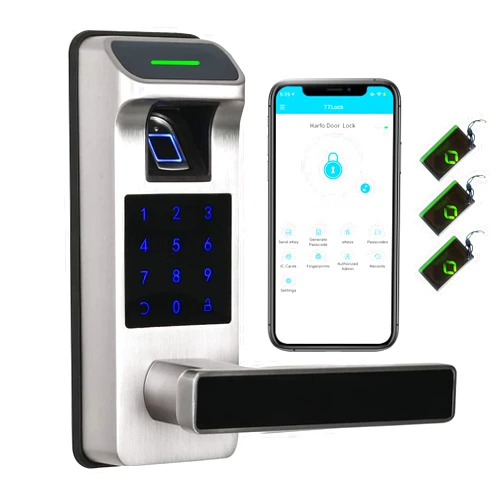 Harfo Fingerprint Door Lock, Heavy Duty Full APP Control Touchscreen Keypad Keyless Lock with Reversible Handle, Perfect for Home/Office/Bedroom Doors (Satin Nickel)