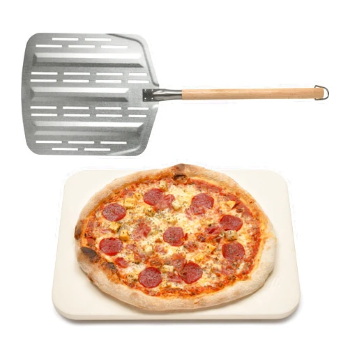 Hans Grill Pizza Stone PRO XL Baking Stone For Pizzas use in Oven, Grill or BBQ FREE Long Handled Anodised Aluminium Pizza Peel | Rectangular Stone 15 x 12