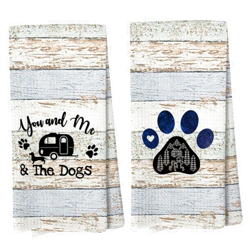 Liosei You and Me and The Dogs Camping Kitchen Towels,Camping Dish Towels,Dog Kitchen Towels,Camping Gifts for Women Men,RV Decor,Campsite Decor,Camping Supplies for RV Campers 16x24 Inch Set of 2（camp2）