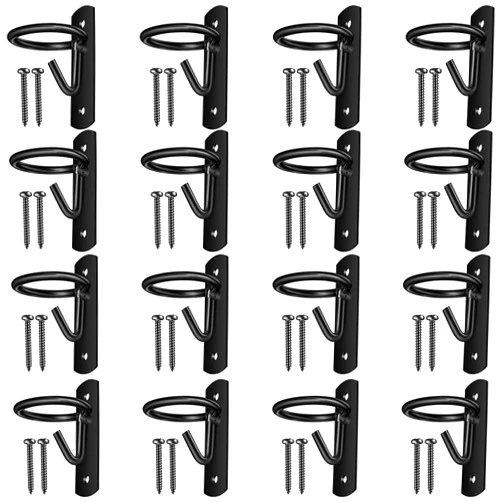 Tudomro 16 Pcs Equestrian Bucket Hook Hangers Metal Bucket Hooks for Horse Horse Water Bucket Hook Horse Feed Bucket Hooks with 32 Screws for Horse Stable Barn Farmhouse Supplies (Black)