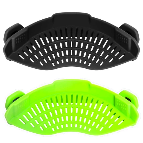 AUOON Clip on Strainer for pots Pans,2PACK,Heat Resistant Silicone, Easy to Use and Store, Dishwasher Safe,BlackGreen