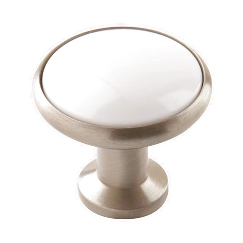 Amerock Corp Everyday Heritage 1-3/16 in (30 mm) Diameter White/Satin Nickel Cabinet Knob - 10 Pack