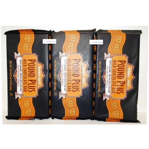 Trader Joe's2 Trader Joes Pound Plus Milk Chocolate Bar with Caramel, Pretzel Bits & Sea Salt 17.6oz 500g Three Bags