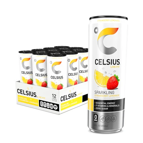 CELSIUS Sparkling Strawberry Lemonade, Functional Essential Energy Drink, 12 Fl Oz (Pack of 12)